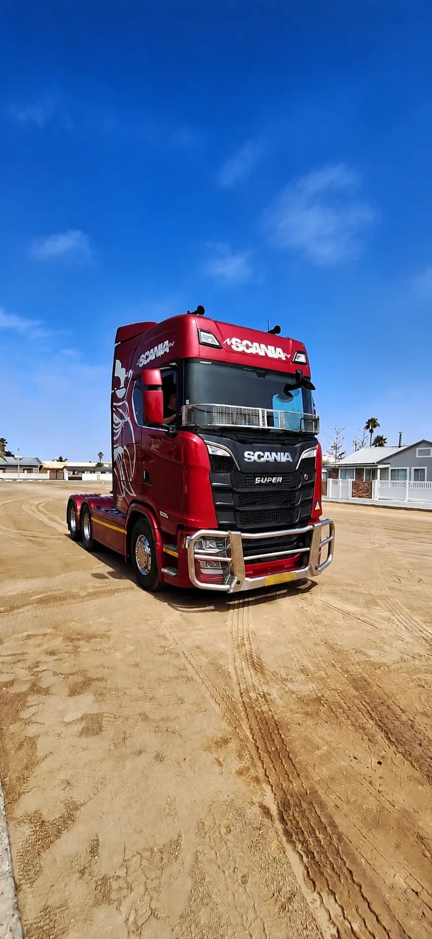 Red Scania Super customer truck
